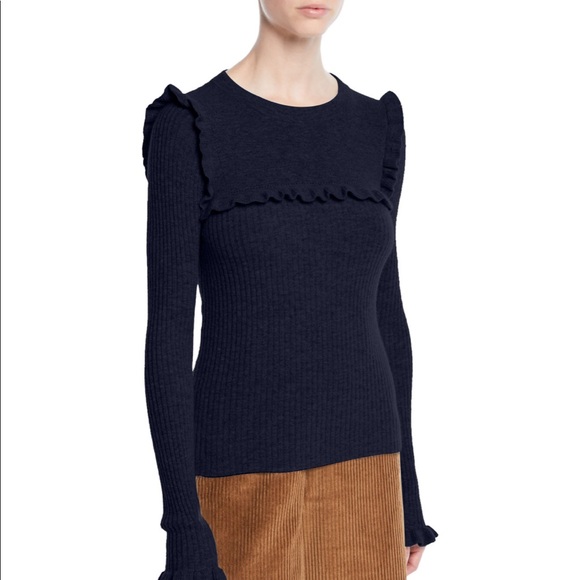 💙See by Chloe Cozy Warm Ruffle Alpaca Sweater Navy $345 - Picture 3 of 8